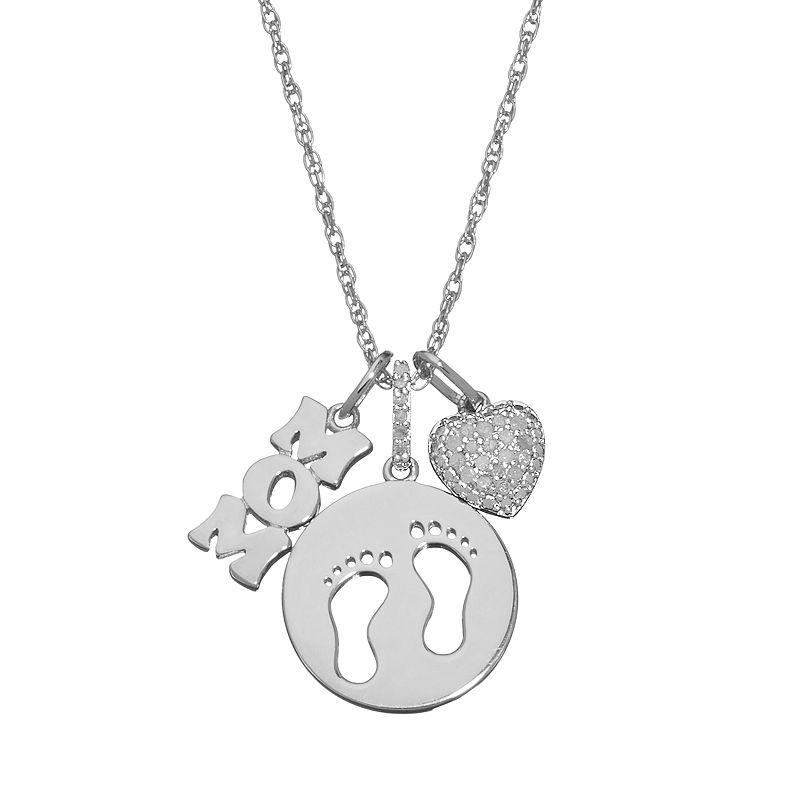 1/6 Carat T.W. Diamond "Mom," Footprints & Heart Pendant Necklace, Women's, Size: 18", Sterling Silver Product Image
