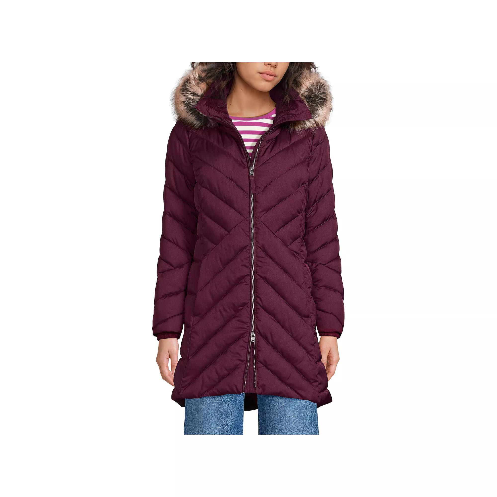 Petite Lands’ End Insulated Cozy Fleece Lined Faux-Fur Trim Hood Puffer Coat, Women's,  Product Image