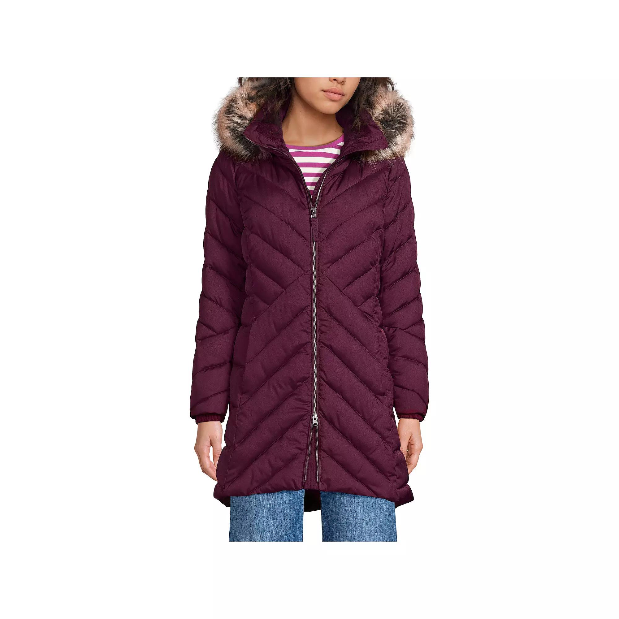 Petite Lands’ End Insulated Cozy Fleece Lined Faux-Fur Trim Hood Puffer Coat, Women's,  Product Image