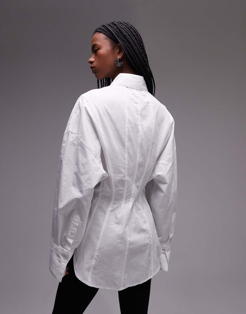 ASOS DESIGN corset seam detail shirt in white Product Image