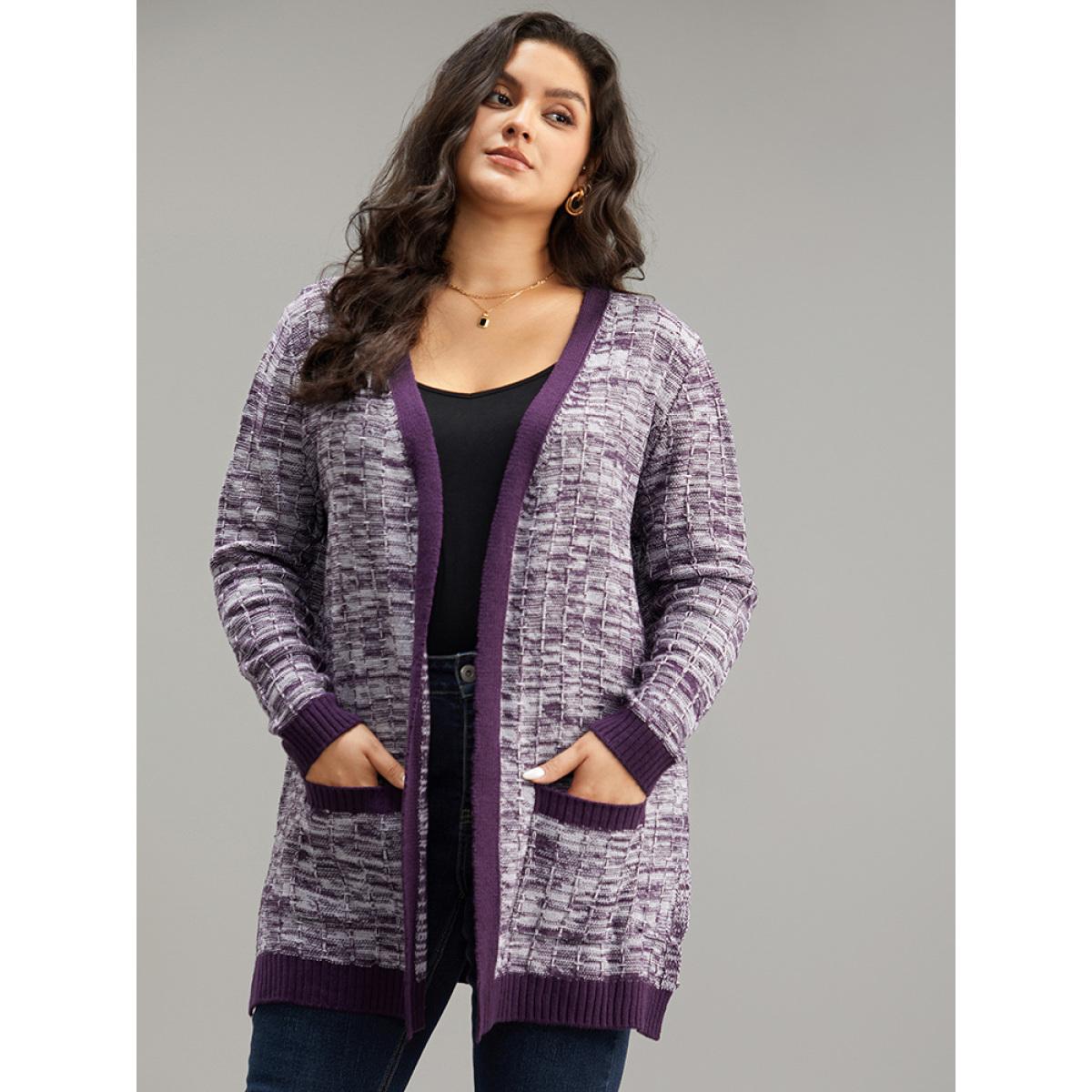 Plus Size Heather Split Side Patched Pocket Cardigan Eggplant Women Casual Loose Long Sleeve Dailywear Cardigans BloomChic 26/4X Product Image