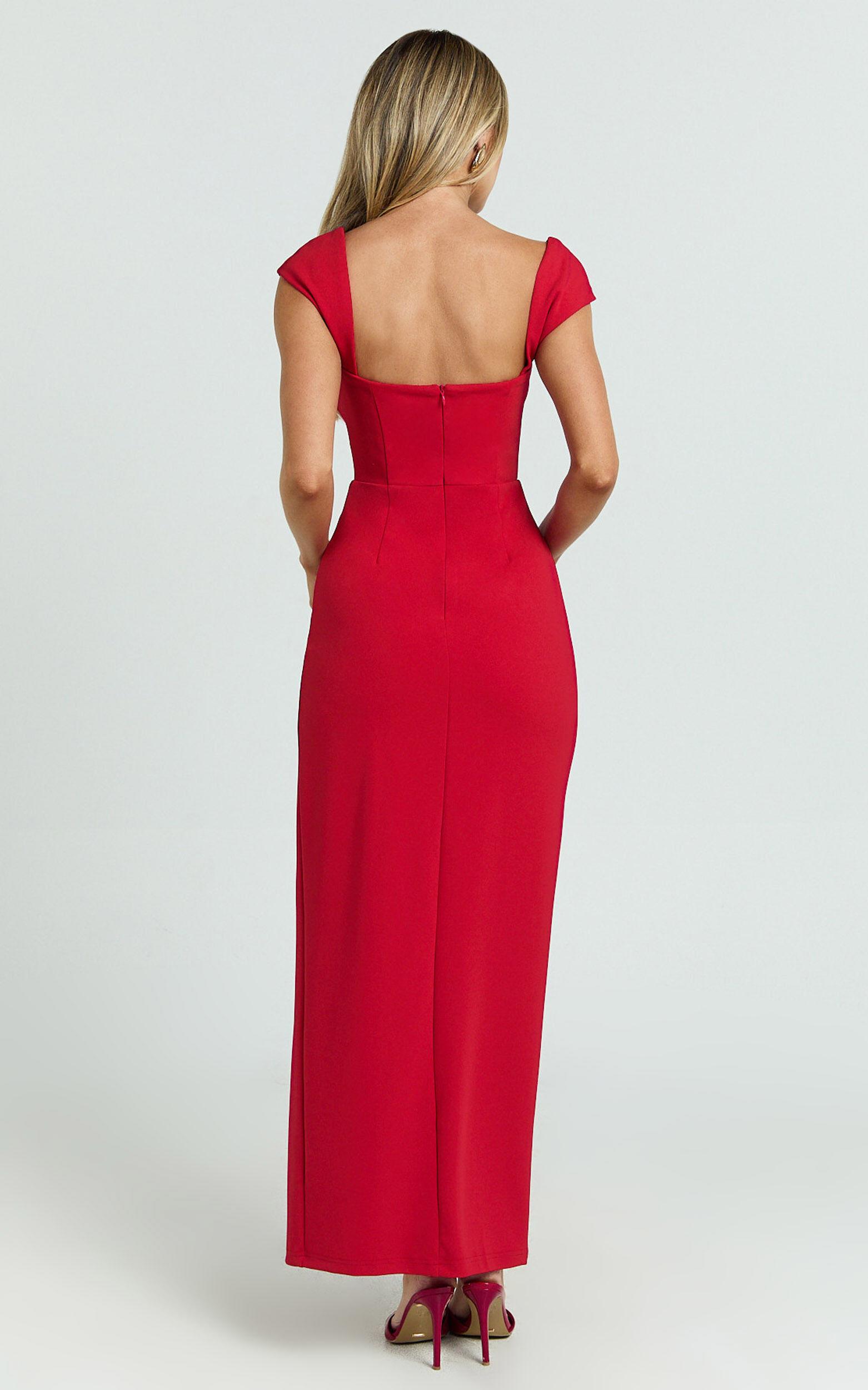 Gabrielle Maxi Dress - Cap Sleeve Sweetheart Neck Bodycon Dress in Red Product Image
