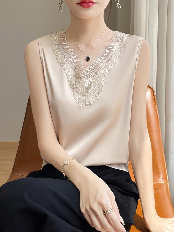 Loose Plus Size Solid Color Split-Joint V-Neck Vest Top Product Image