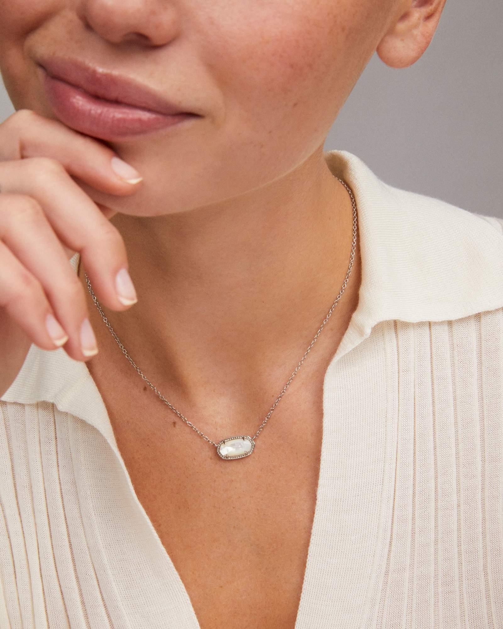 Kendra Scott Elisa Silver Pendant Necklace in Ivory Mother-of-Pearl | Mother Of Pearl/Metal Rhodium Product Image