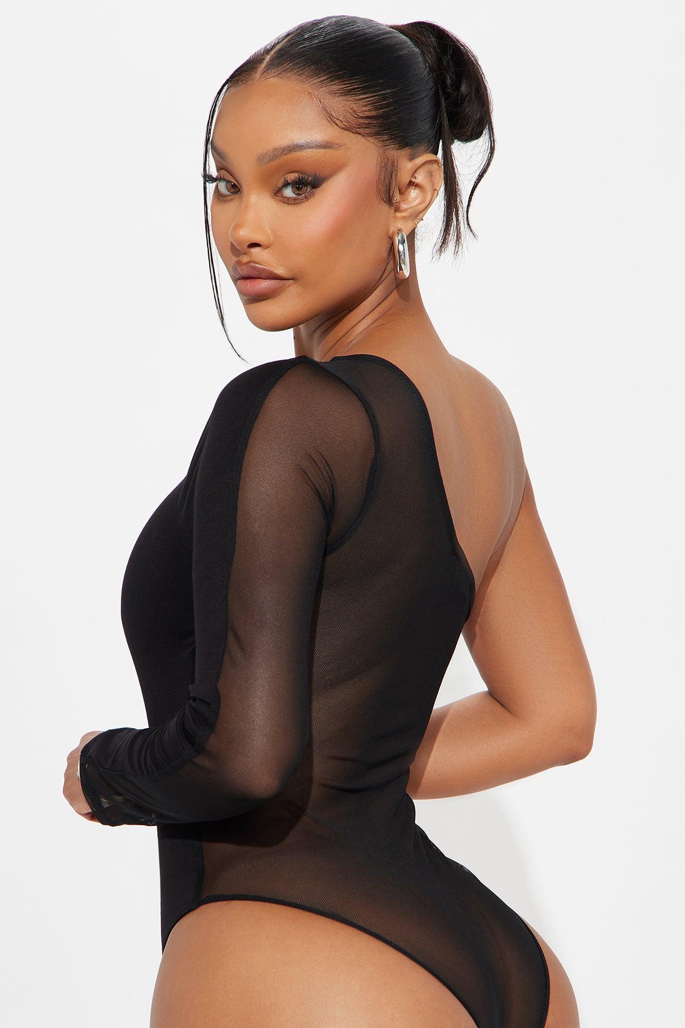 Juniper Long Sleeve One Shoulder Bodysuit - Black Female Product Image