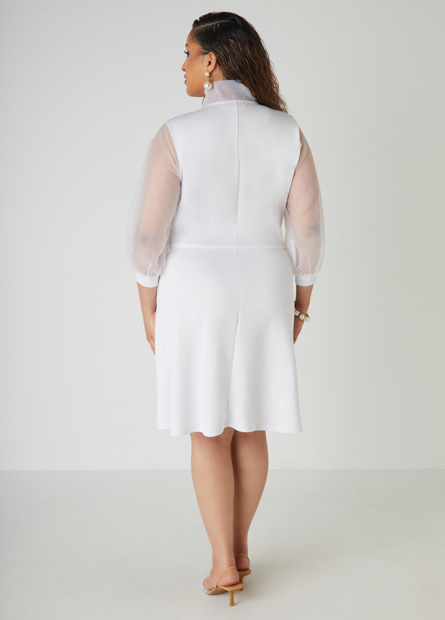 Organza Paneled Tie Neck Dress Product Image