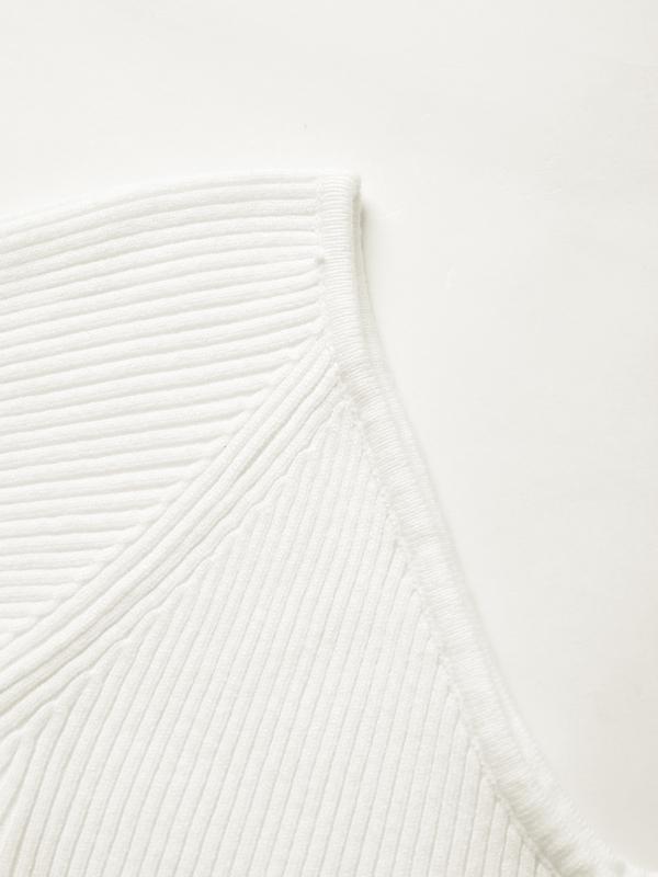 Solid V Neck Ribbed A-line Knit Mini Dress Product Image