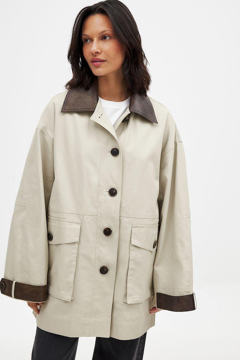 Contrast Collar Drawstring Jacket Product Image