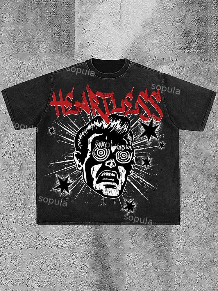 Sopula Vintage Heartless Graphic Print Washed T-Shirt Product Image