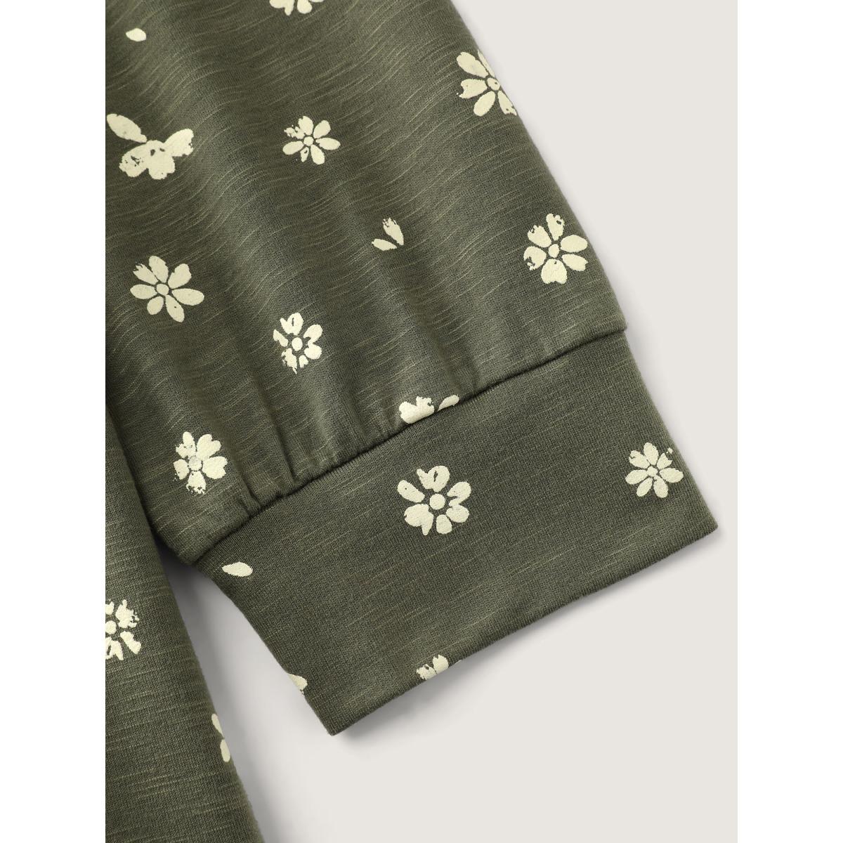 Plus Size Floral Stretchy Textured Printed Sweatshirt Women ArmyGreen Leisure Round Neck Casual Sweatshirts BloomChic 12/L Product Image