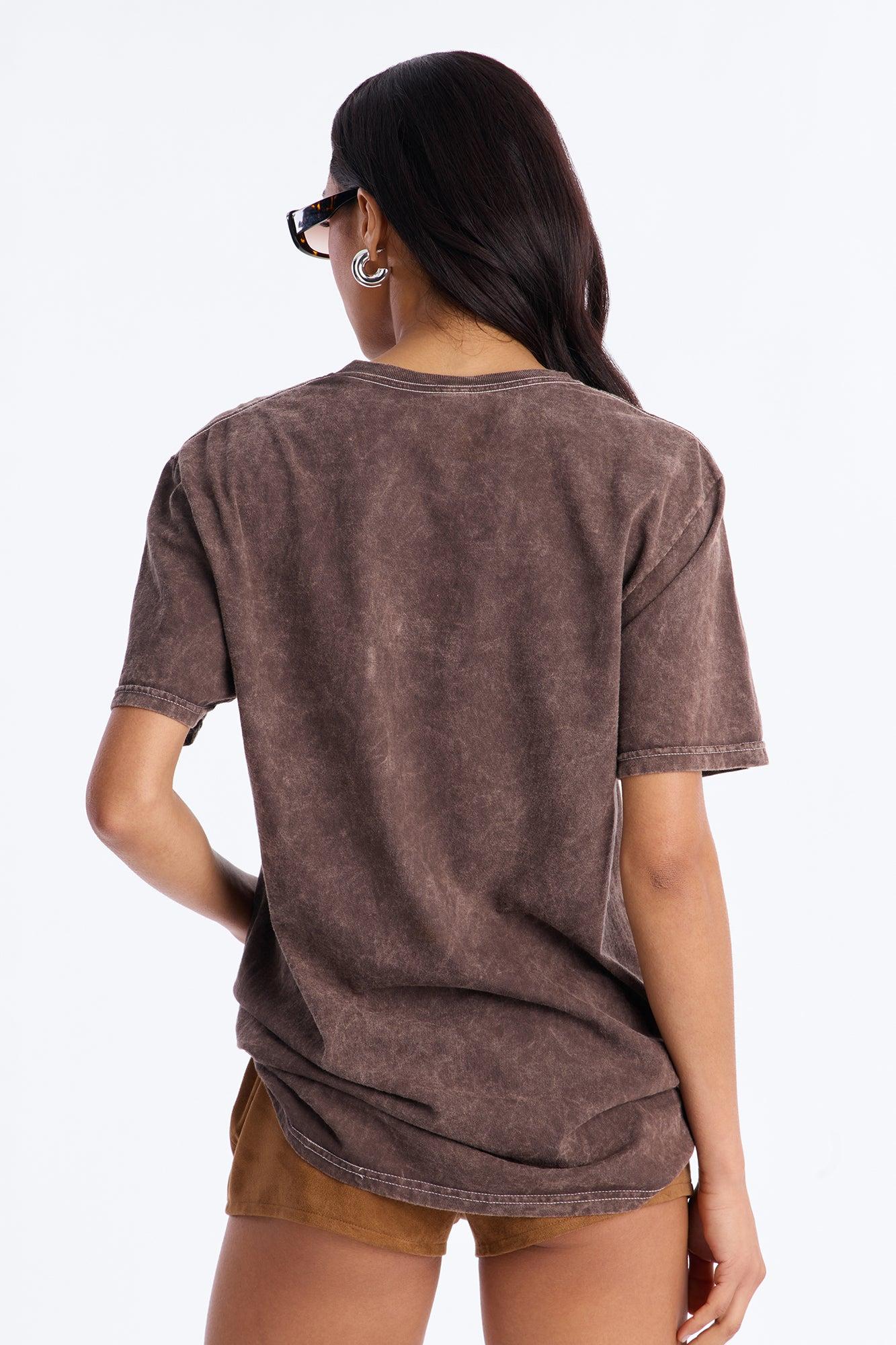 Yee Haw Washed Tee - Dark Brown Female Product Image