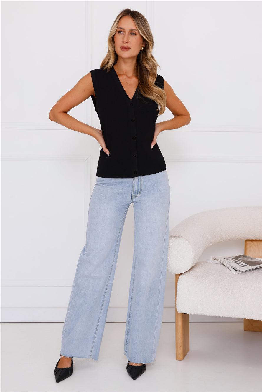 Stylish Side Knit Vest Black Product Image