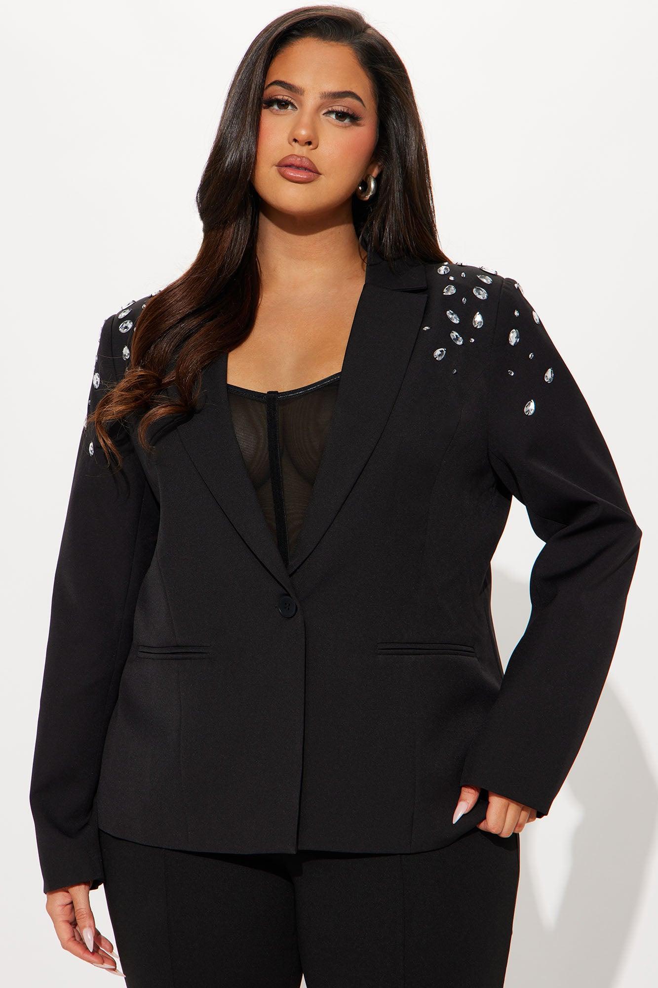 Save Your Tears Rhinestone Blazer - Black Product Image