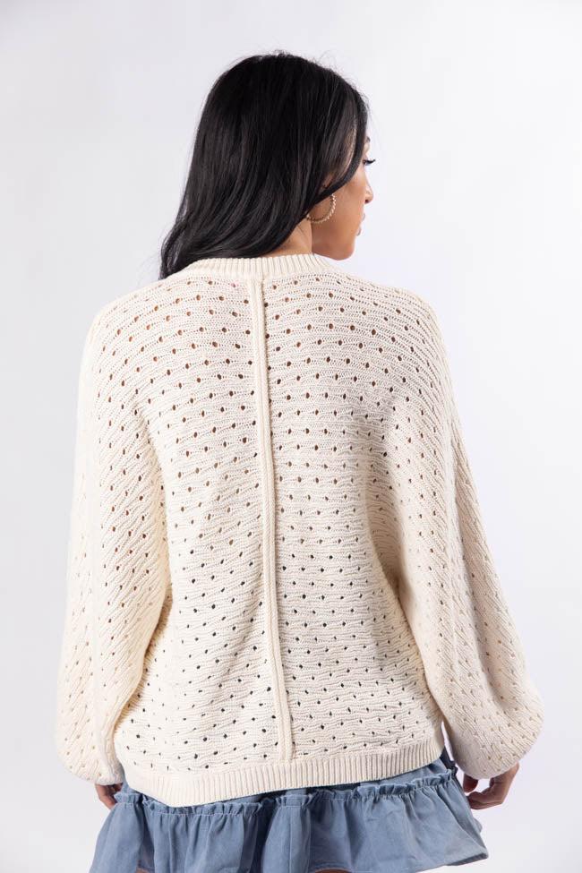 Waited For This Cream Open Knit Henley Sweater SALE Product Image