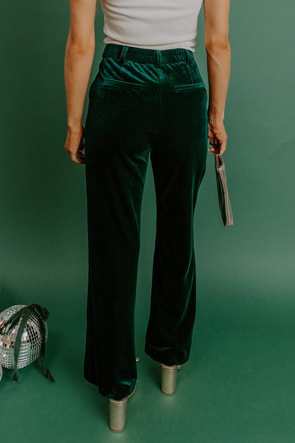 Chic Influencer High Waist Straight Leg Velvet Pants In Hunter Green Product Image