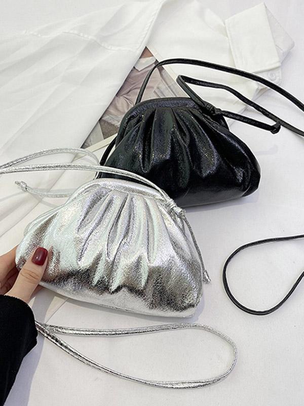 Pleated Shiny Solid Color Bags Crossbody Bags Handbags Product Image