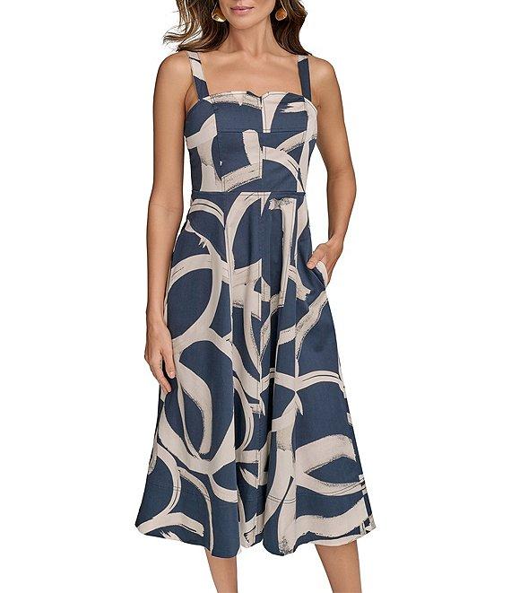 Donna Karan Abstract Print Sweetheart Neck Midi Dress Product Image