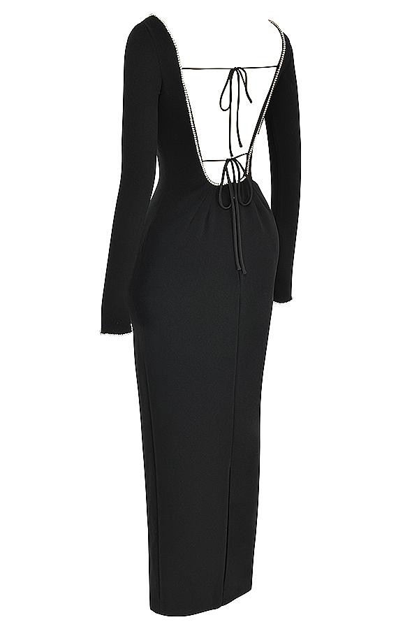 Rosa  black crystal embellished maxi dress Product Image