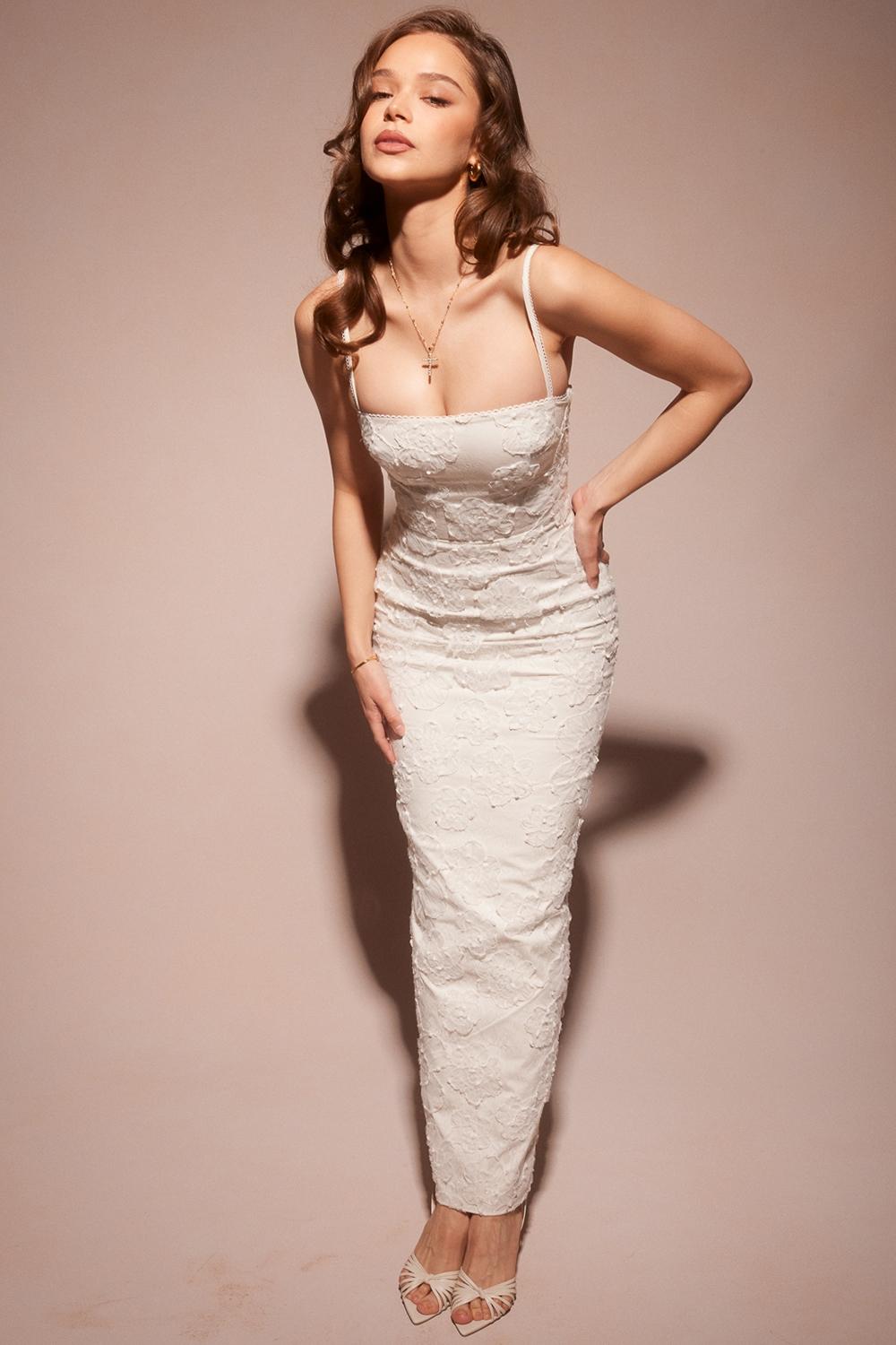 Eva  white floral lace maxi dress Product Image