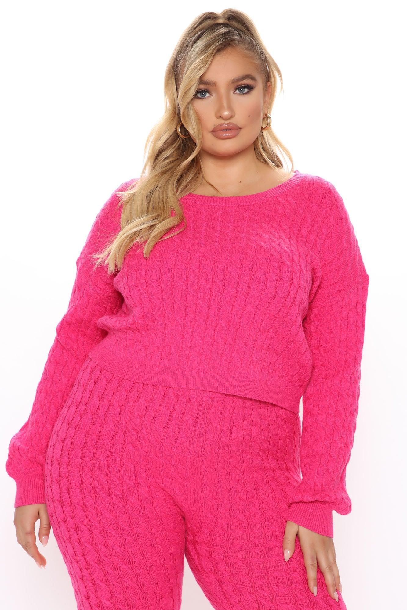 Sweater Sweetie Pant Set - Neon Pink Product Image