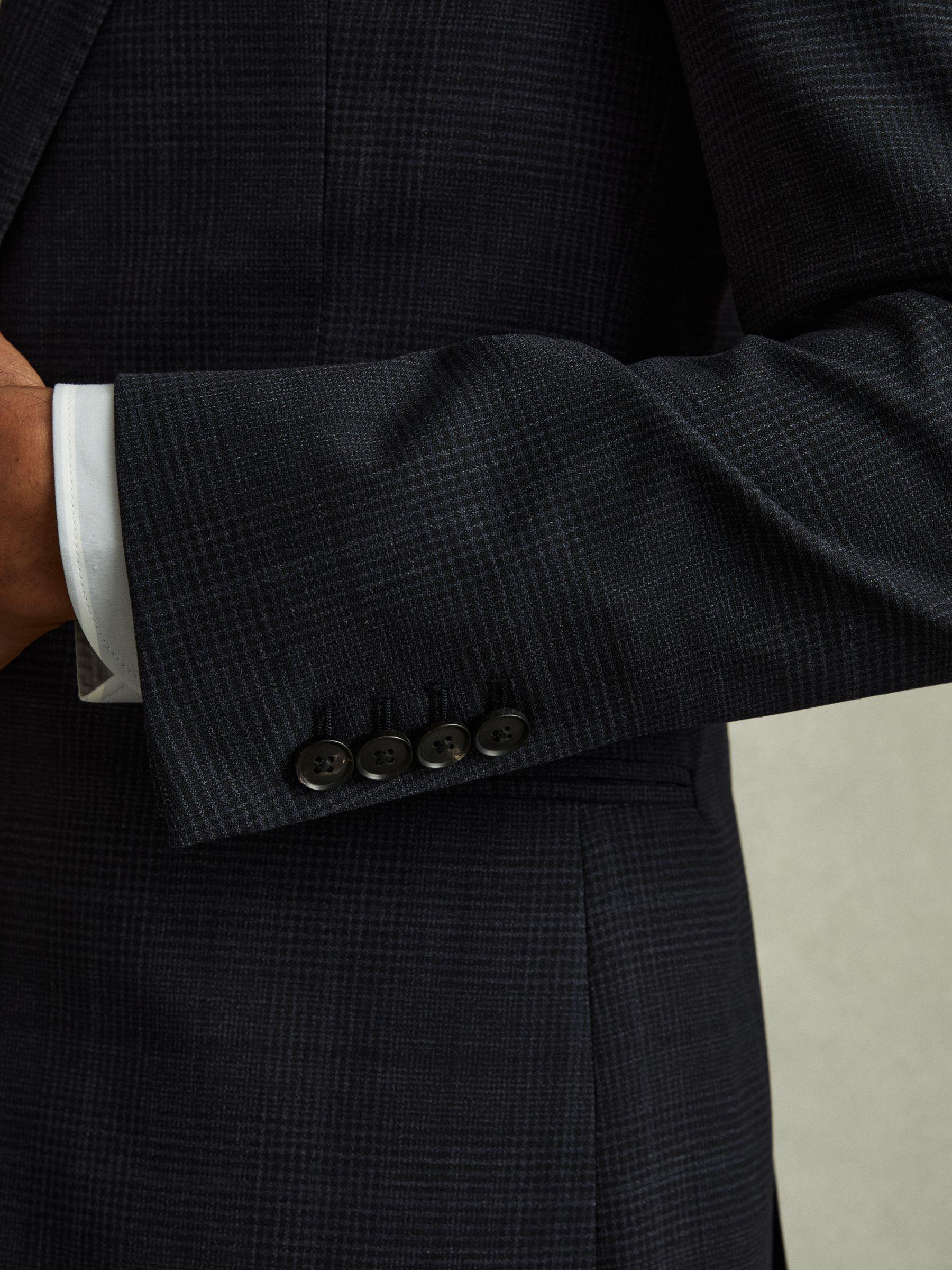 Single-Breasted Wool Blend Blazer in Prince of Wales Check in Navy Product Image