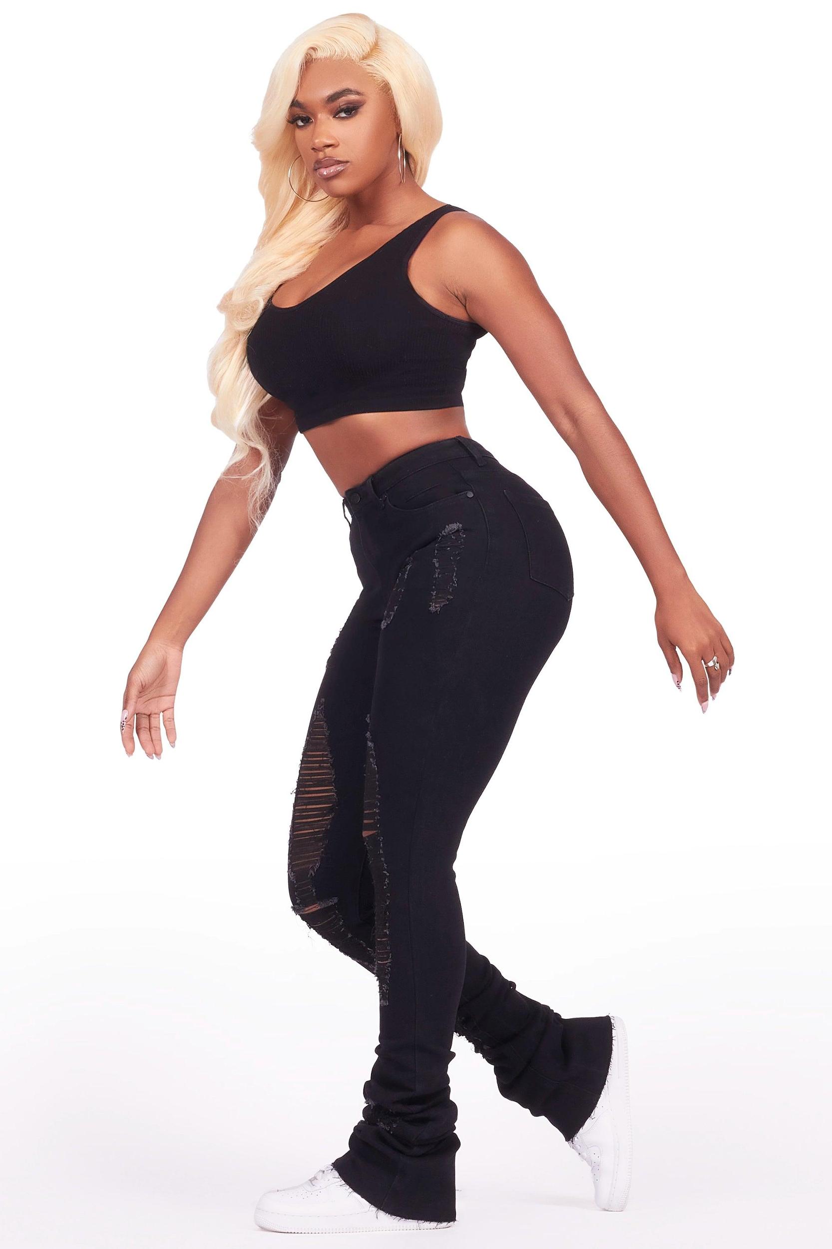 Got A Crush Black Distressed Super Stacked Jean Female Product Image