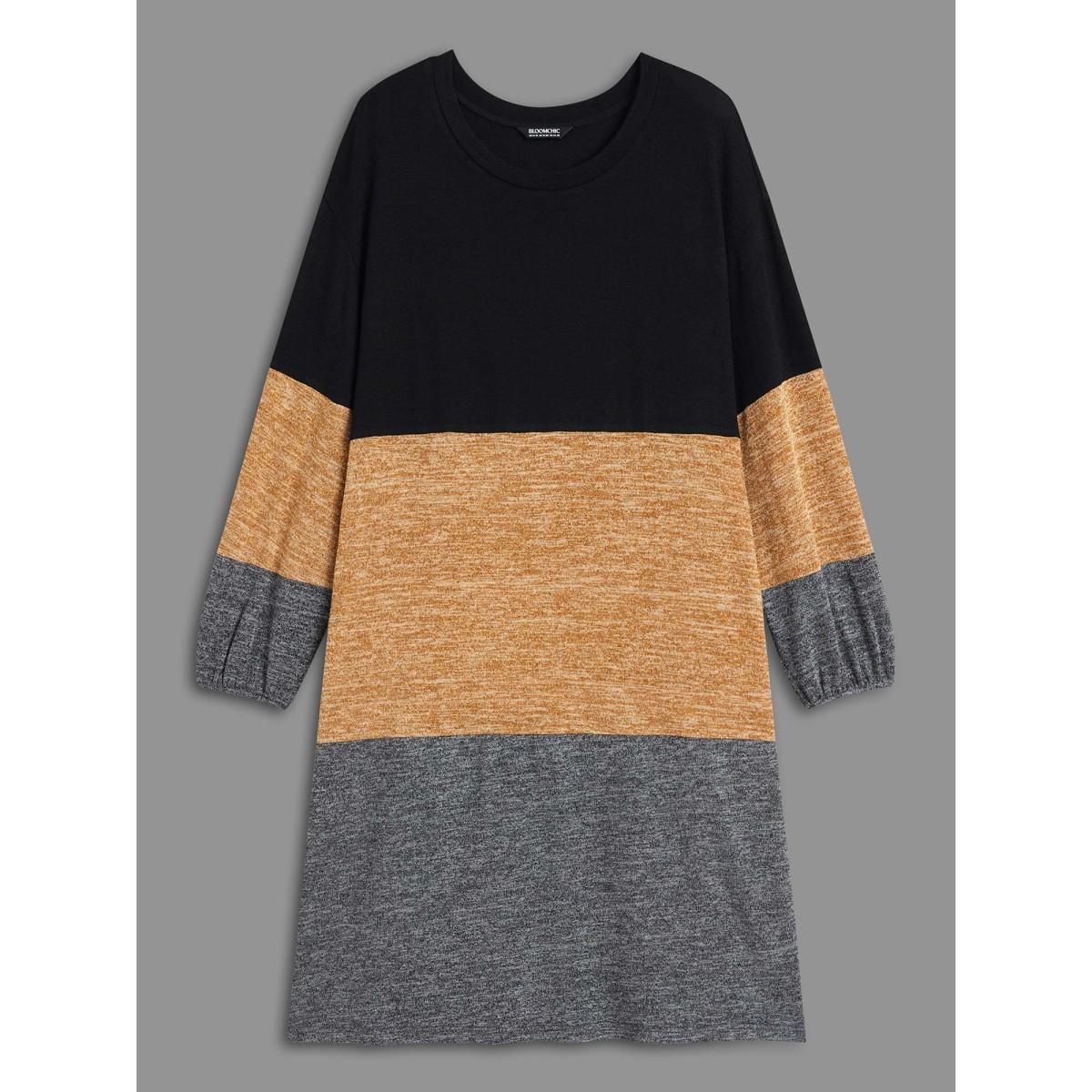 Plus Size Colorblock Contrast Heather Pocket Knit Dress Multicolor Women Casual Contrast Knit Dresses Bloomchic 22-24/3X Product Image