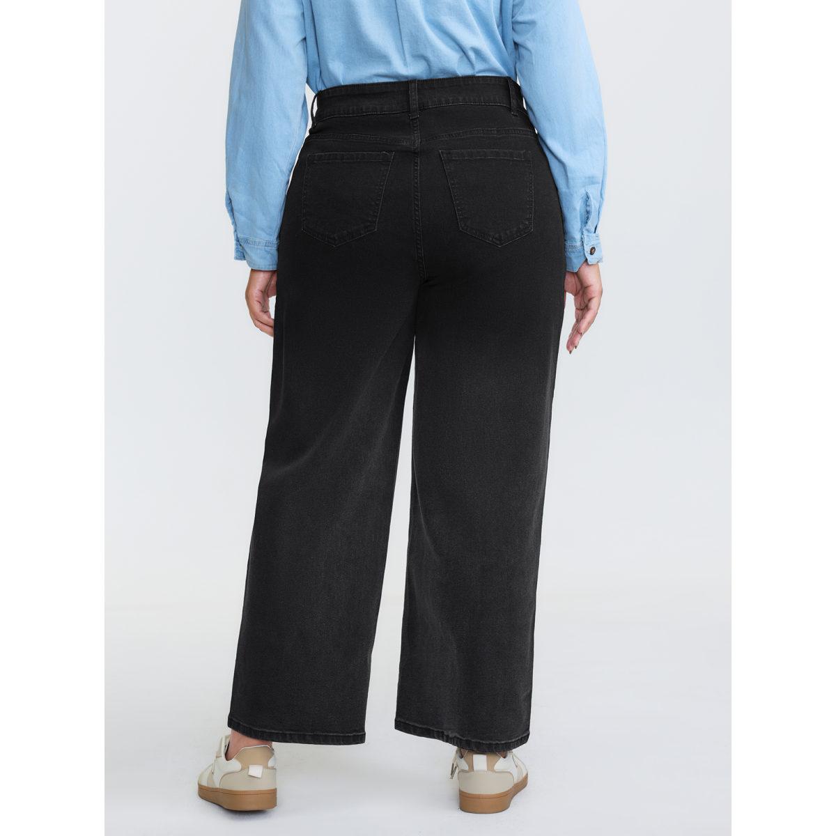 Plus Size Stretchy Mid-Rise Straight-Leg Jeans Women Denimblack Leisure Non High stretch Slanted pocket Jeans BloomChic 20/2X Product Image