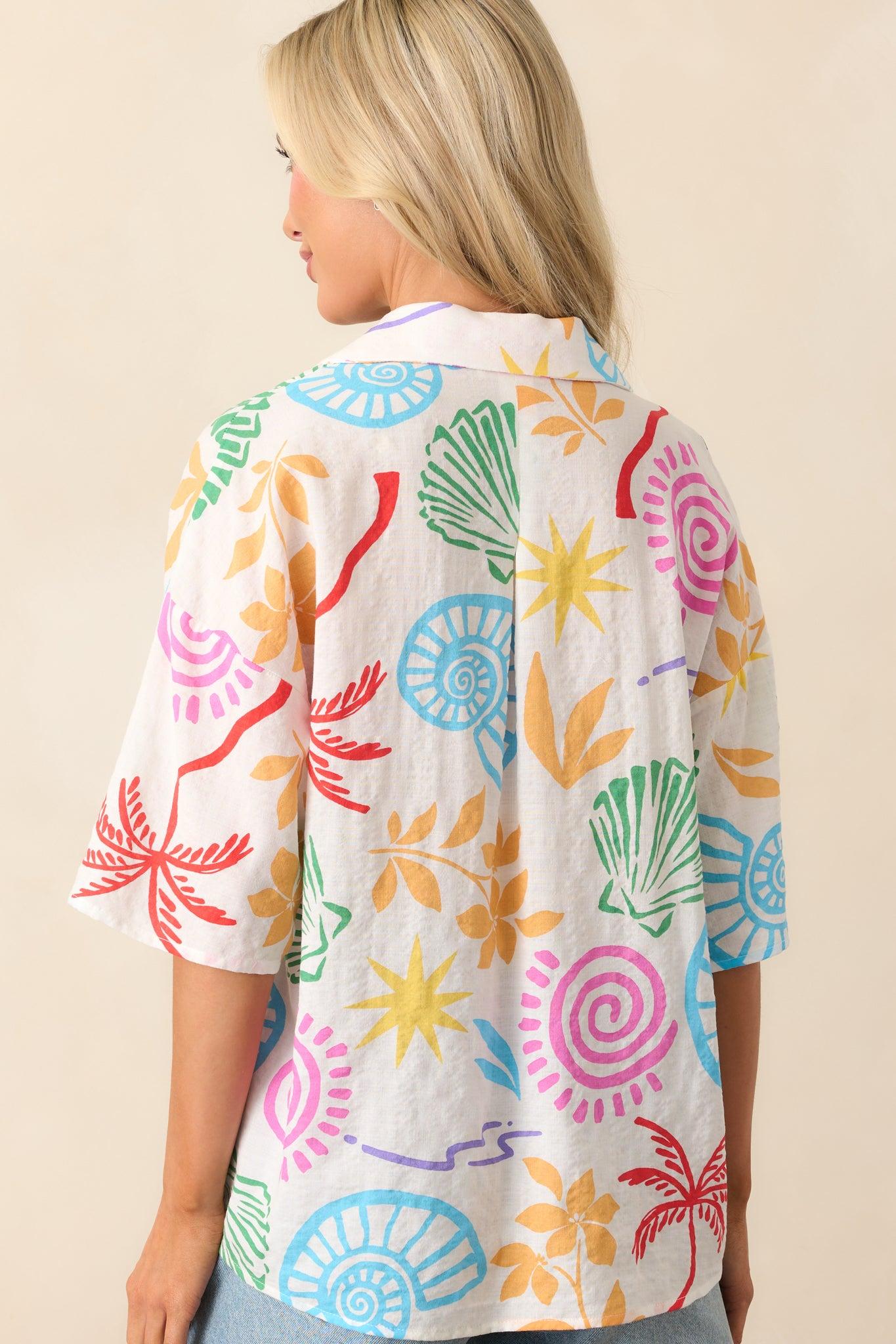 Slowing Down Ivory Multi Tropical Print Button Front Top Product Image