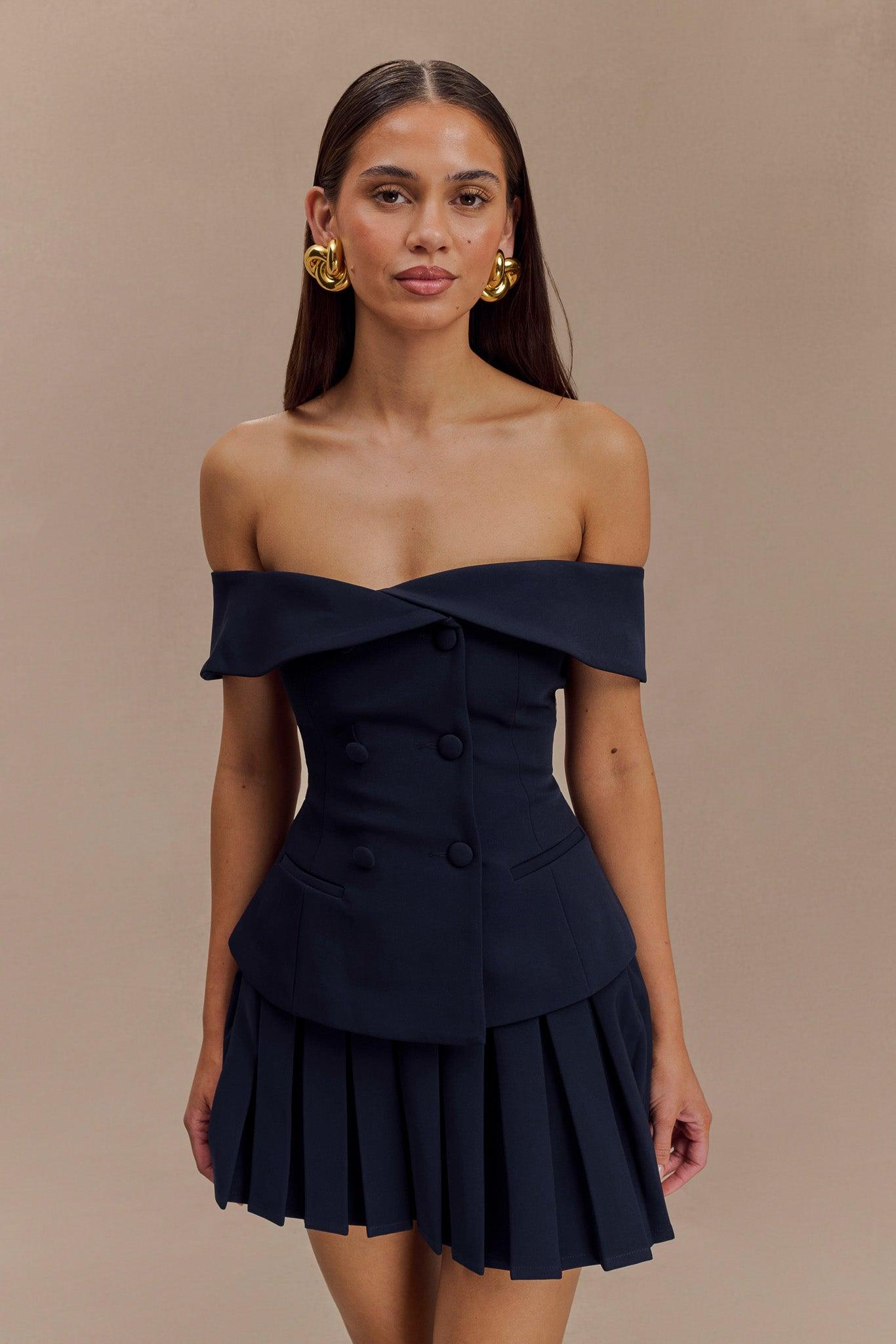 Mura Pleated Mini Skirt - Navy Product Image