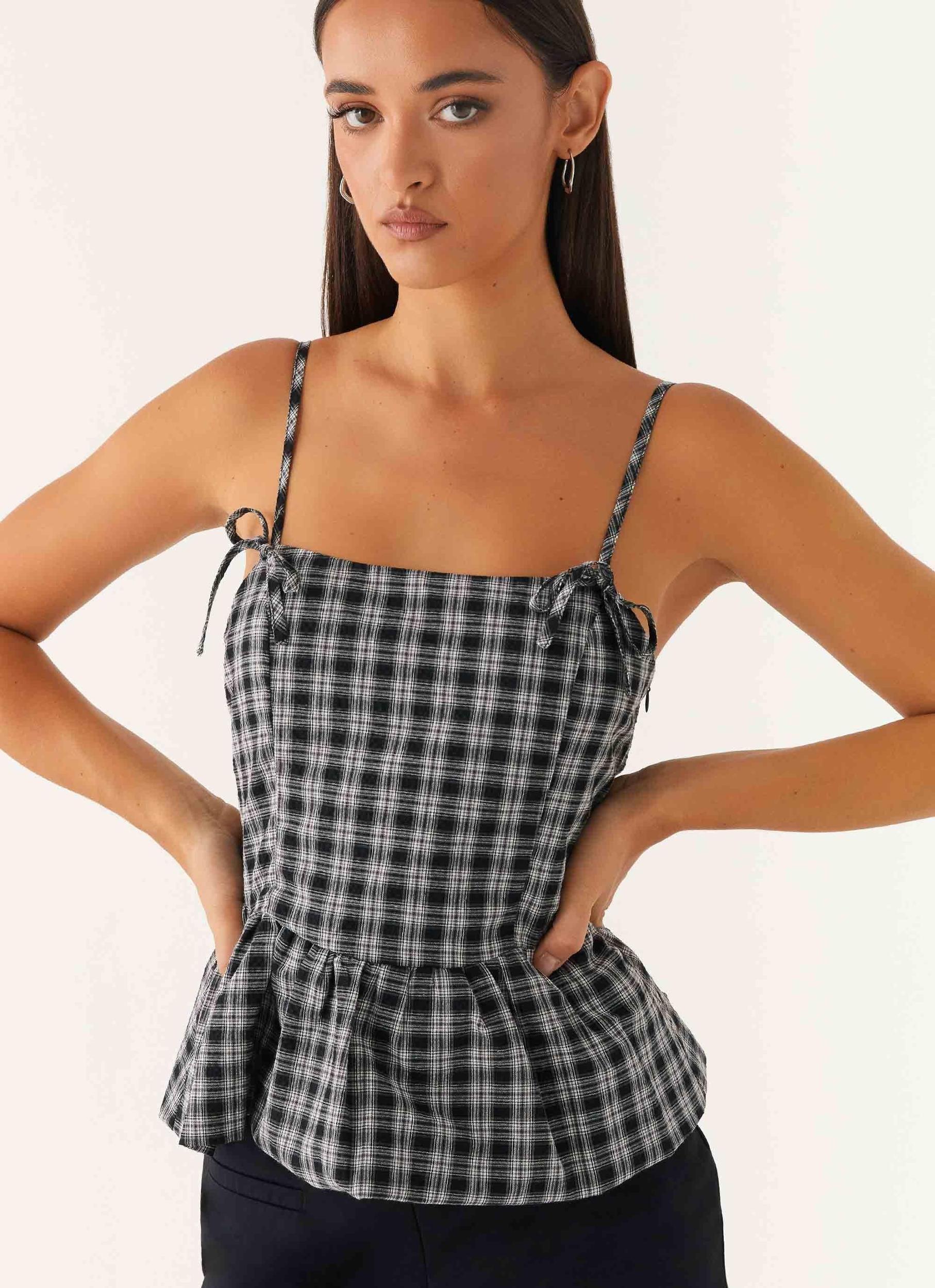 Laura Top - White Black Check Product Image