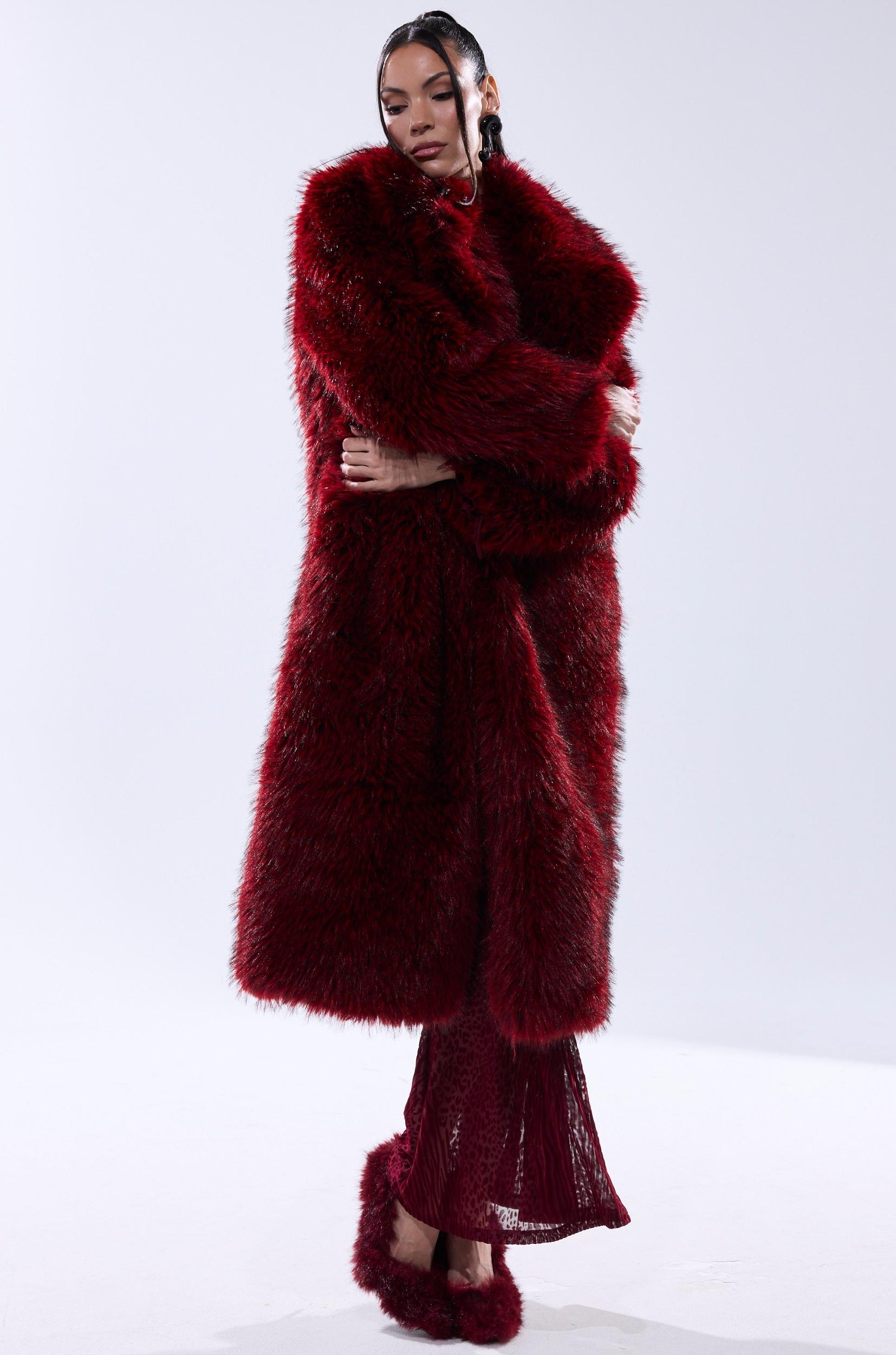 OSLO FAUX FUR COAT IN RED MULTI Product Image