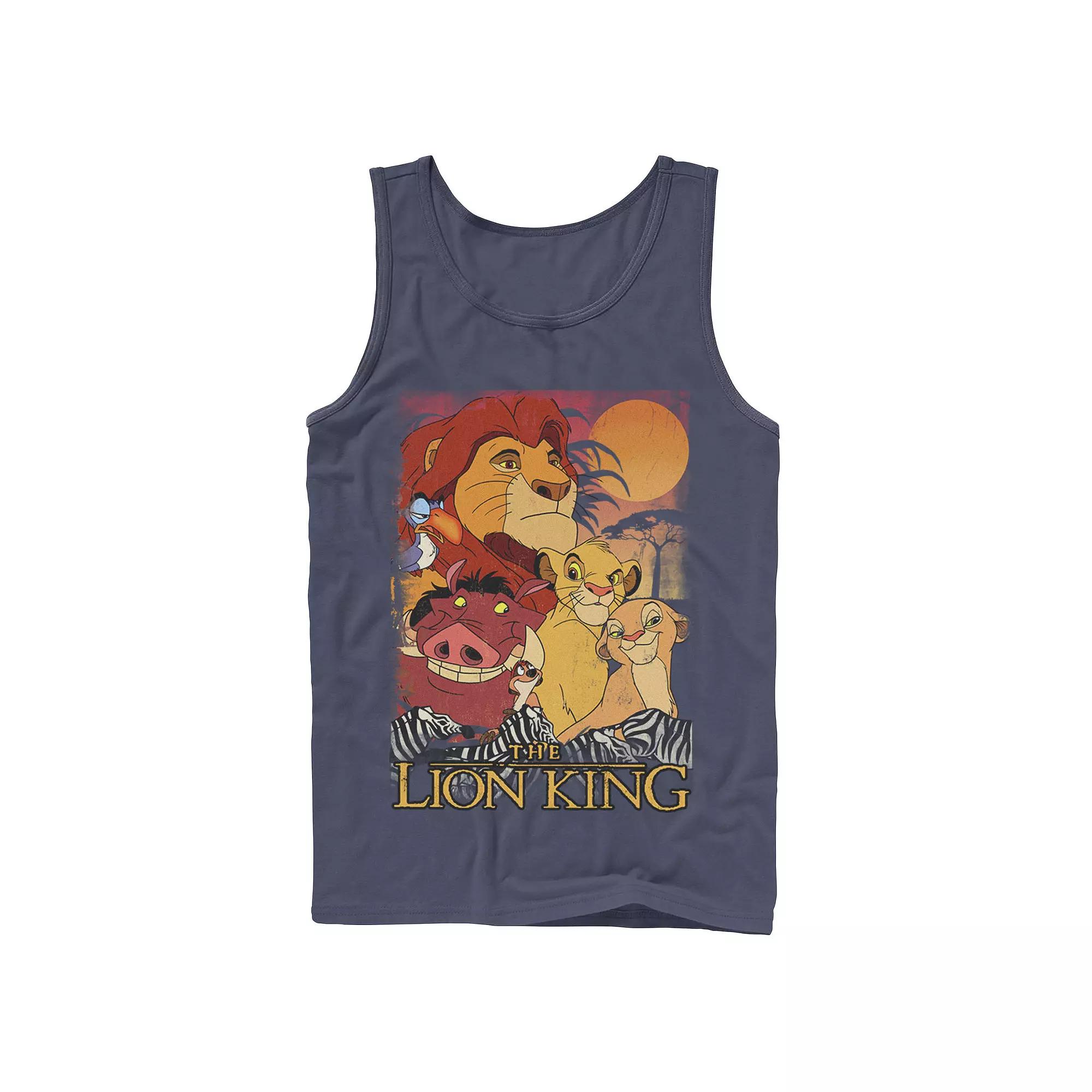 Men's Disney Lion King Happy Group Shot Sunset Vintage Poster Tank Top,  Product Image