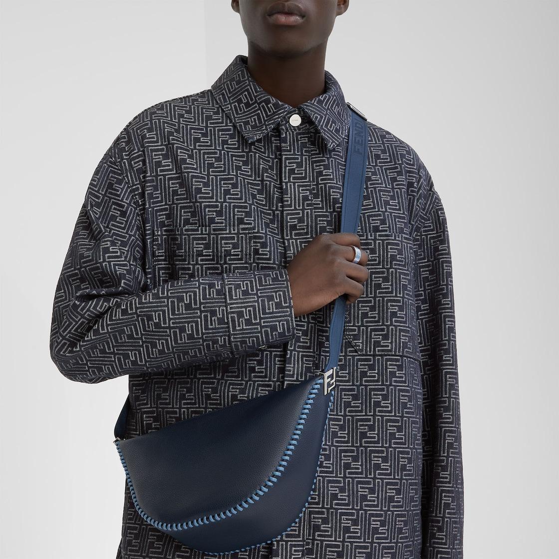 Fendi Roma Leather Fendi Melon SmallDark blue leather bag with threading Product Image