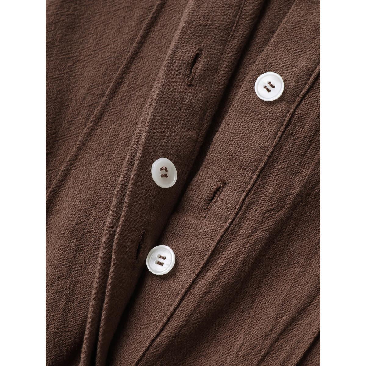 Plus Size Pure Cotton Adjustable Belt Placket Midi Dress Browncoffeecolor Women Office Tucked seam Round Neck Sleeveless Curvy BloomChic 12/L Product Image