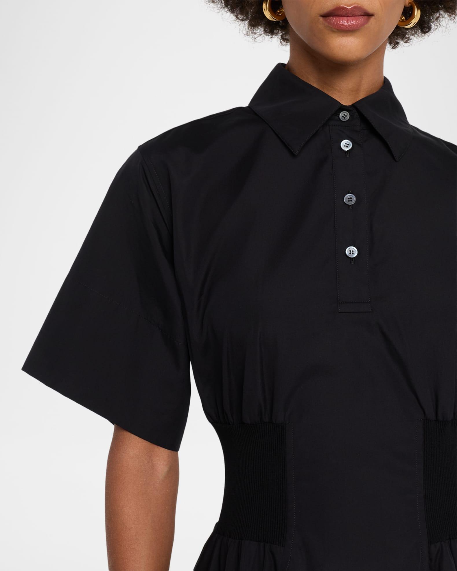 Short-Sleeve Cinched-Waist Poplin Midi Shirtdress Product Image