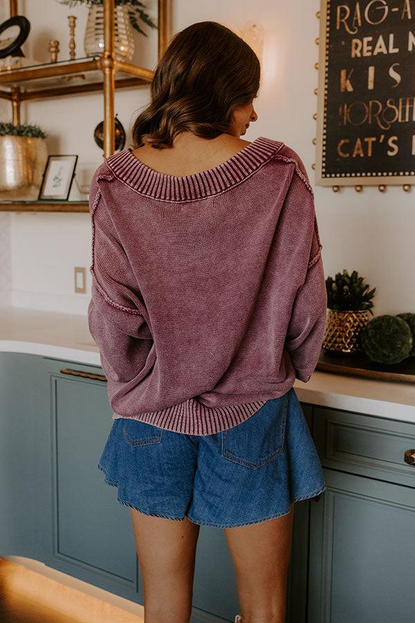 Cozy Mindset Vintage Wash Knit Sweater in Wine Product Image