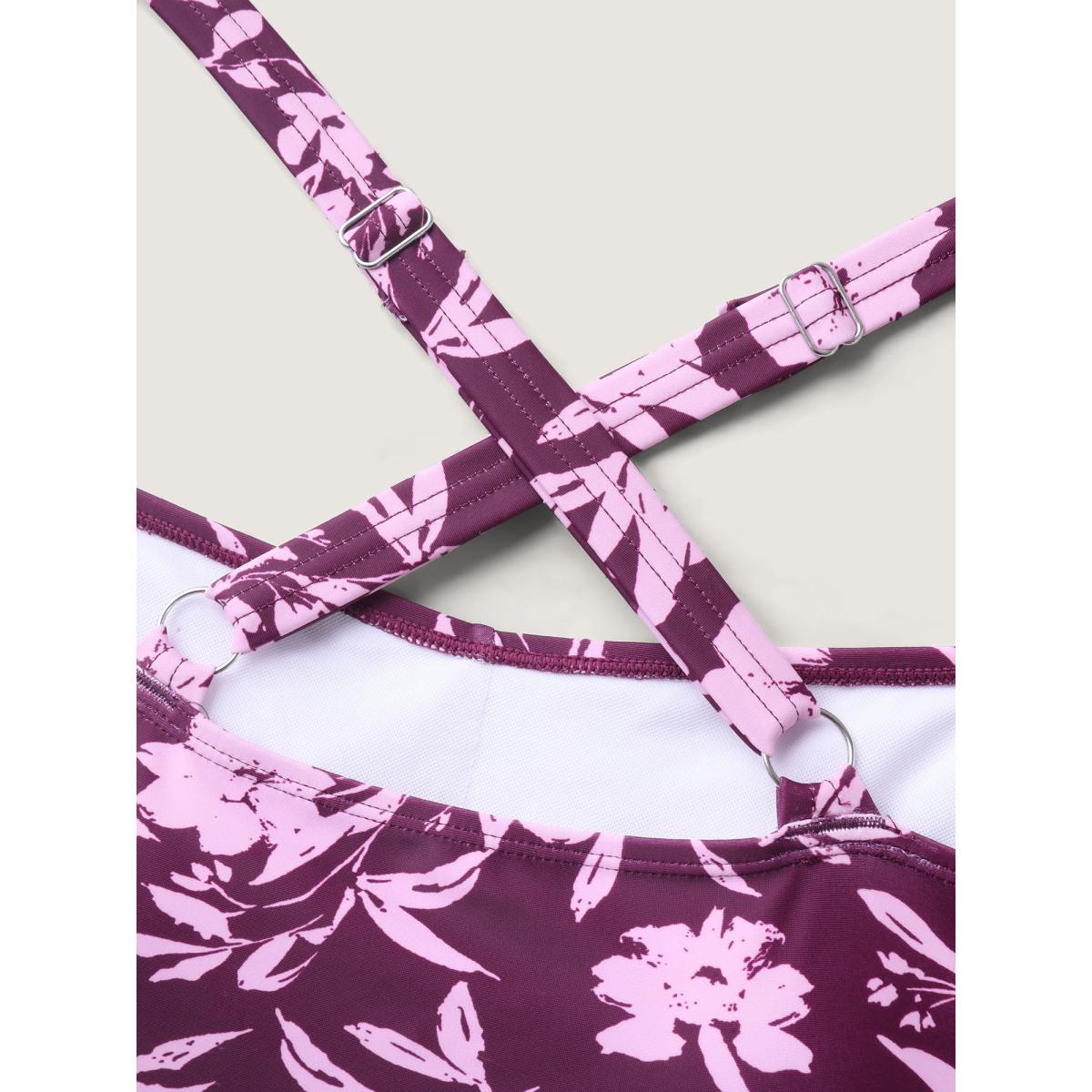 Plus Size Floral Twist Ruched One-Piece Swimsuit Women's Swimwear Mauve Beach Twist Curve Bathing Suits High stretch One Pieces BloomChic 18-20/2X Product Image