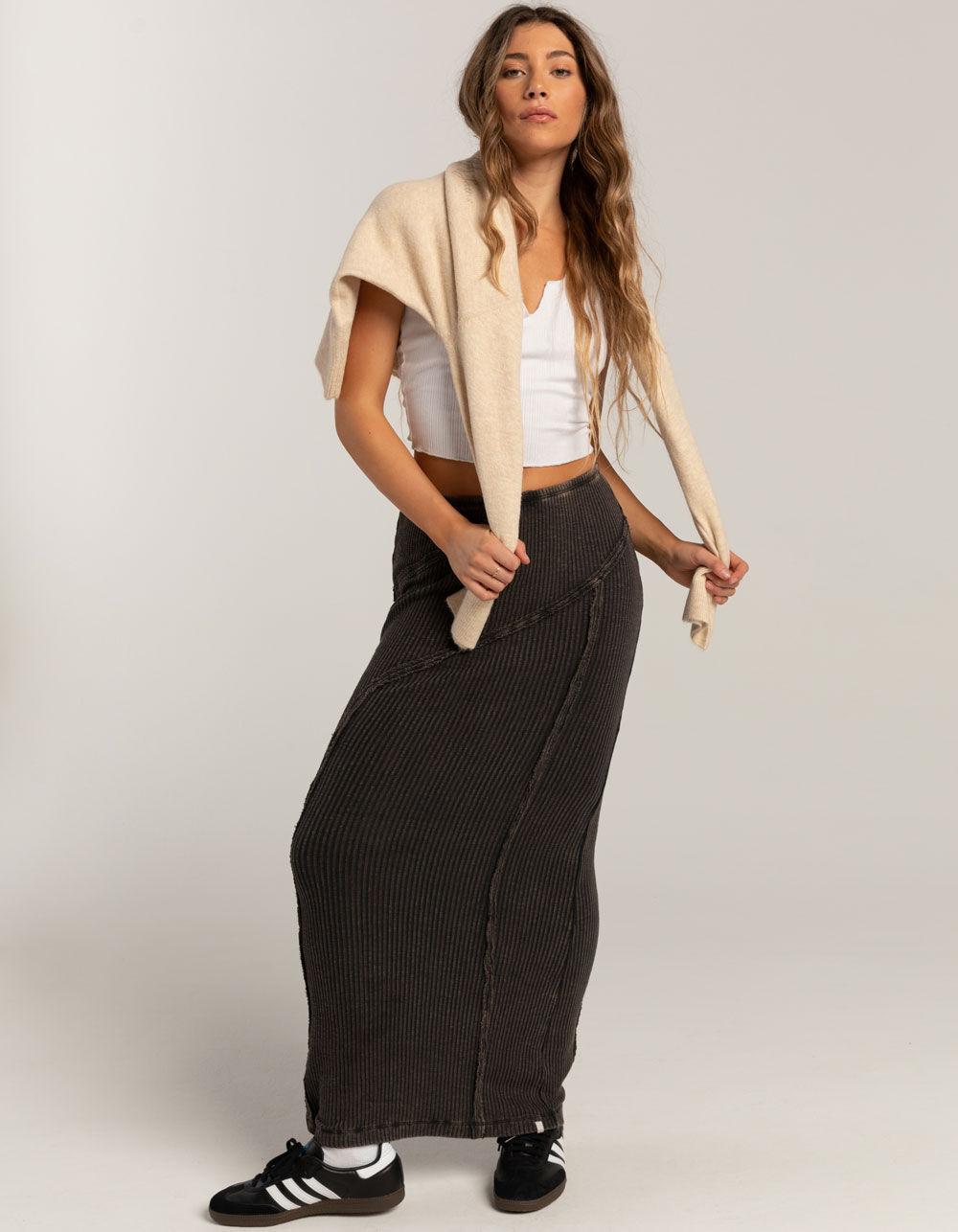 BDG Urban Outfitters Washed Rib Seam Womens Maxi Skirt - WASHED BLACK Product Image