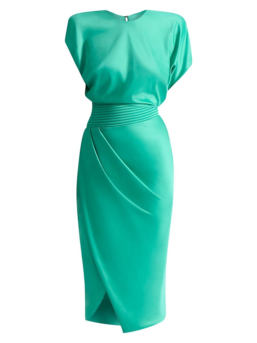 Womens Bond Satin Pleated Asymmetric Midi-Dress Product Image