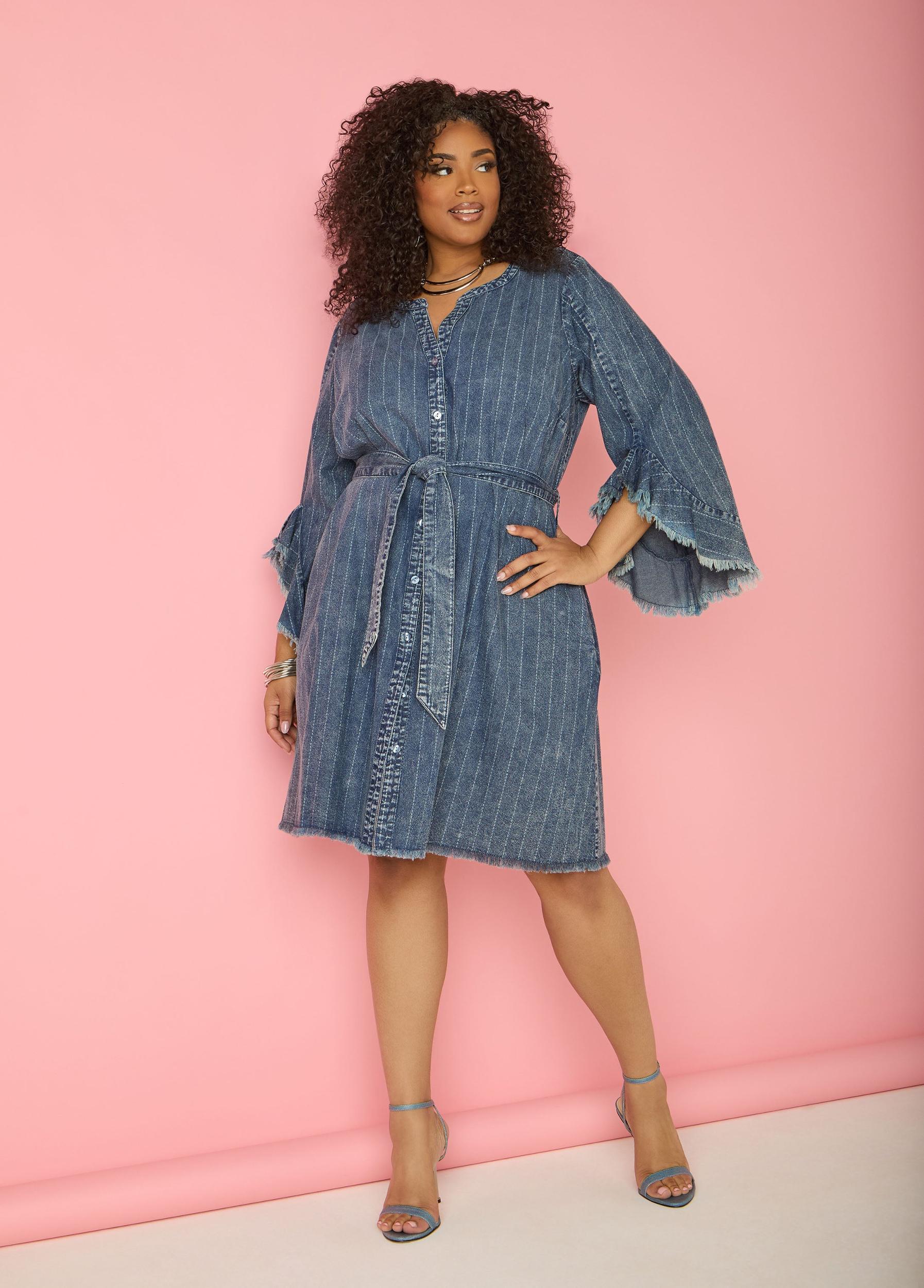 Striped Denim Shirtdress Product Image