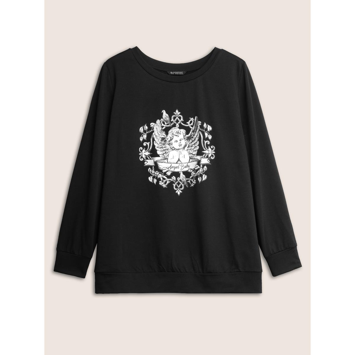 Plus Size Art & Design Graphic Crew Neck Sweatshirt Women Black Casual Non Everyday Sweatshirts BloomChic 10/M Product Image