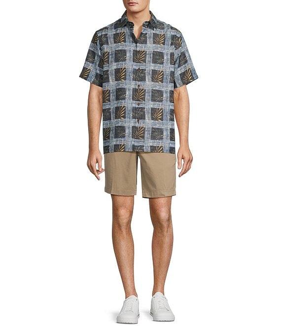 Roundtree & Yorke Short Sleeve Grid Palm Print Sport Shirt Product Image