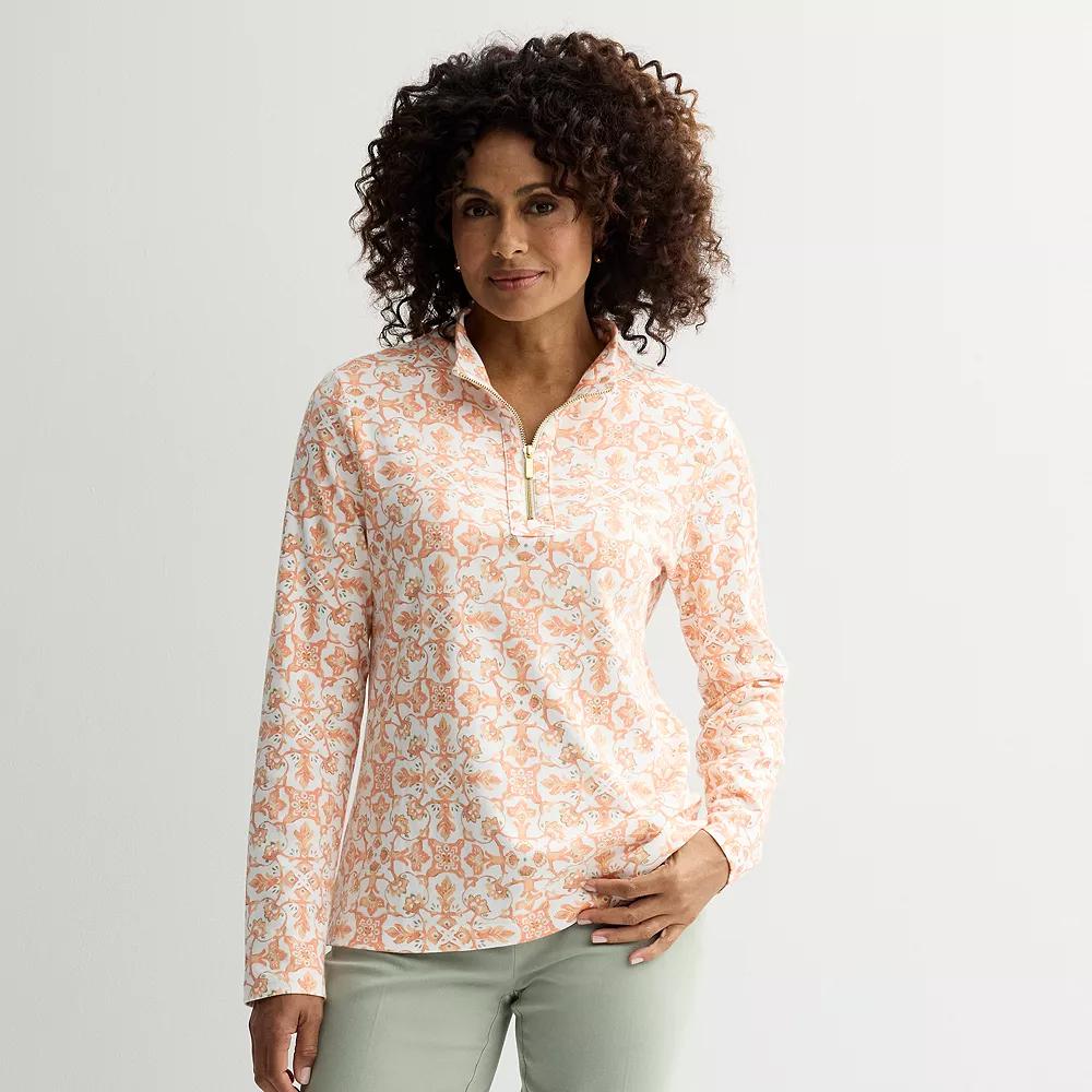 Women's Croft & Barrow® Quarter-Zip Stand Collar Pullover, Size: Small, Pink Mosaic Medallion Product Image