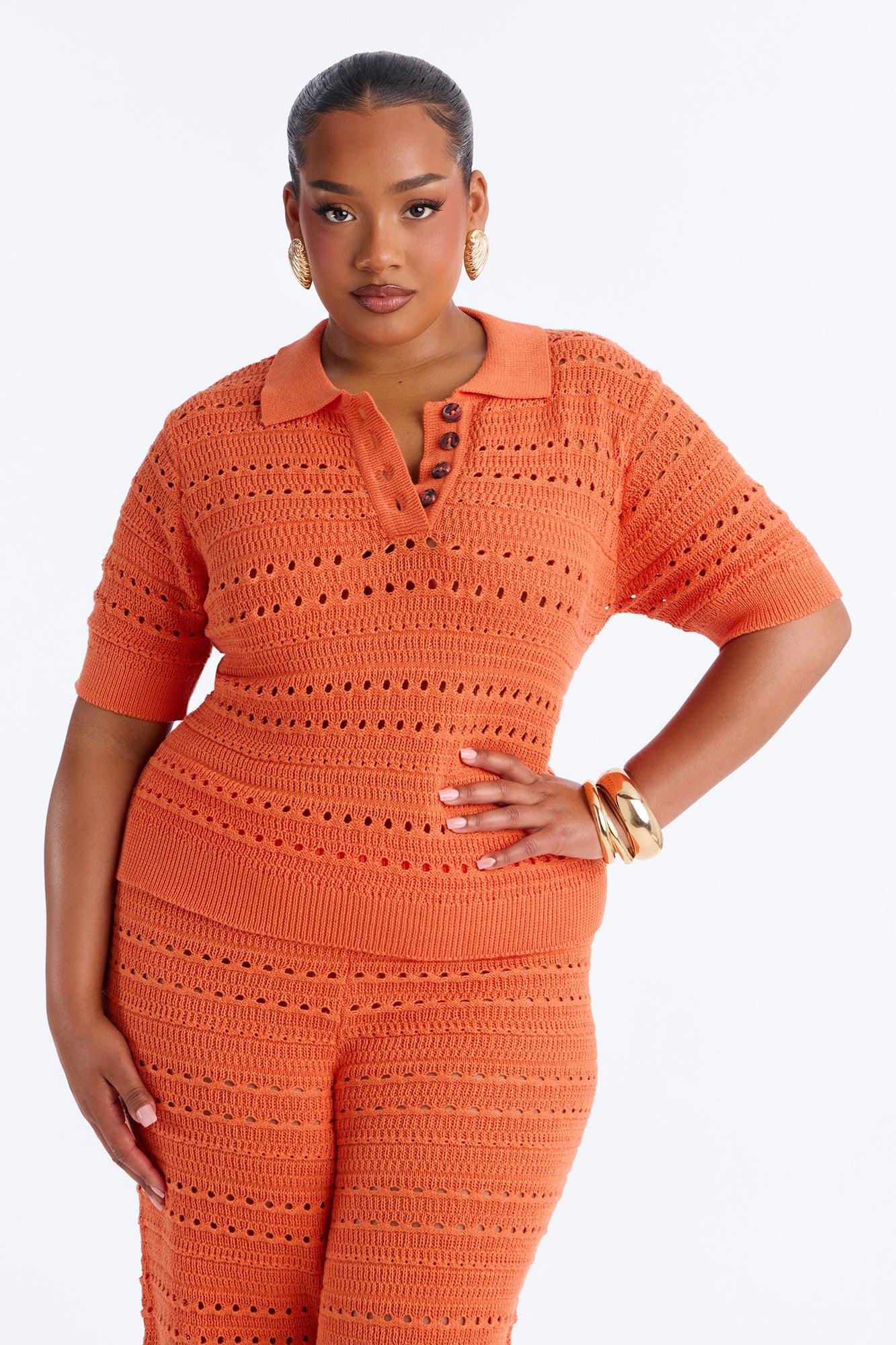 Riley Polo Crochet Pant Set - Orange Female Product Image