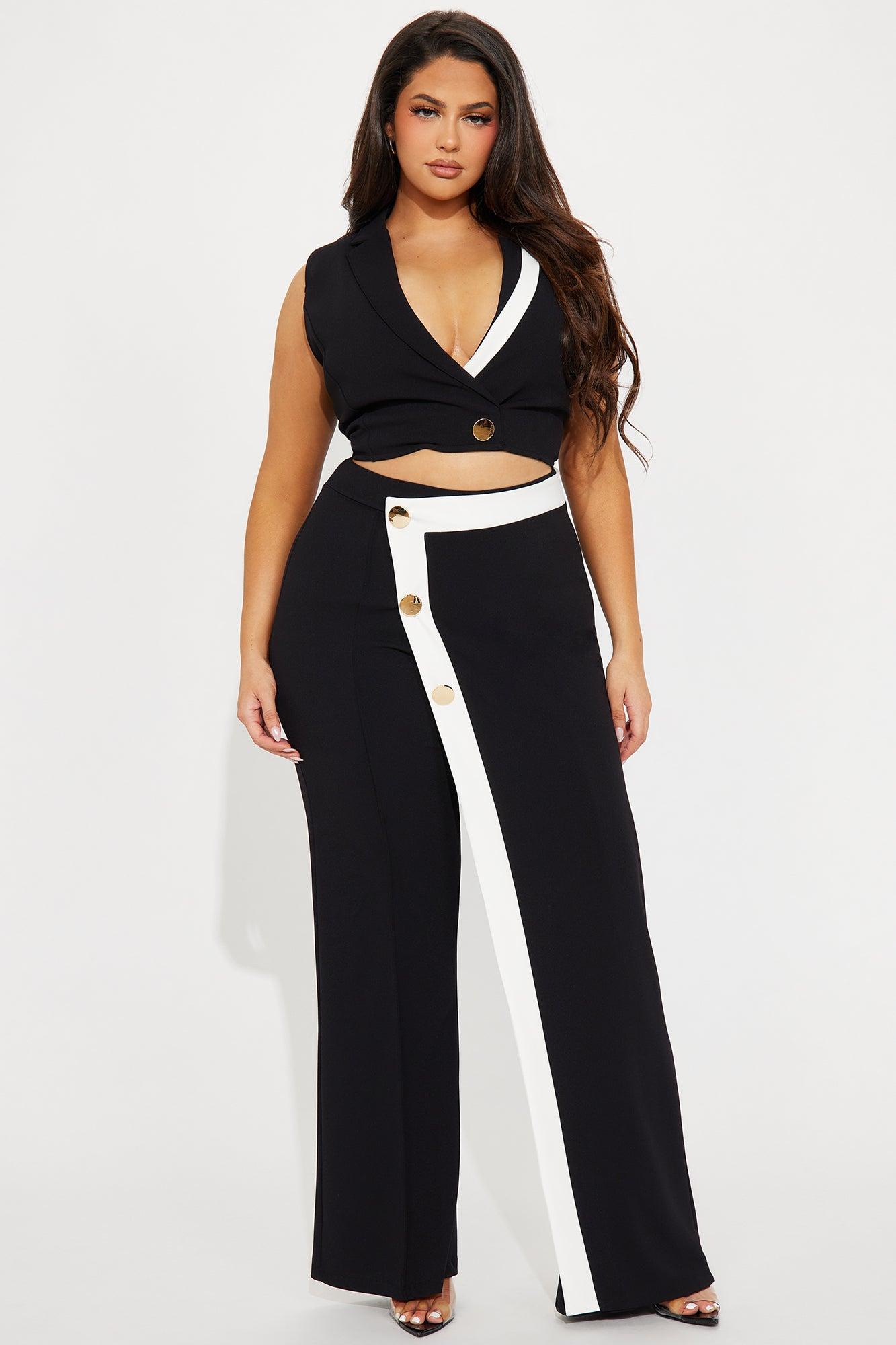 Amelia Vest Pant Set - Black/White Product Image