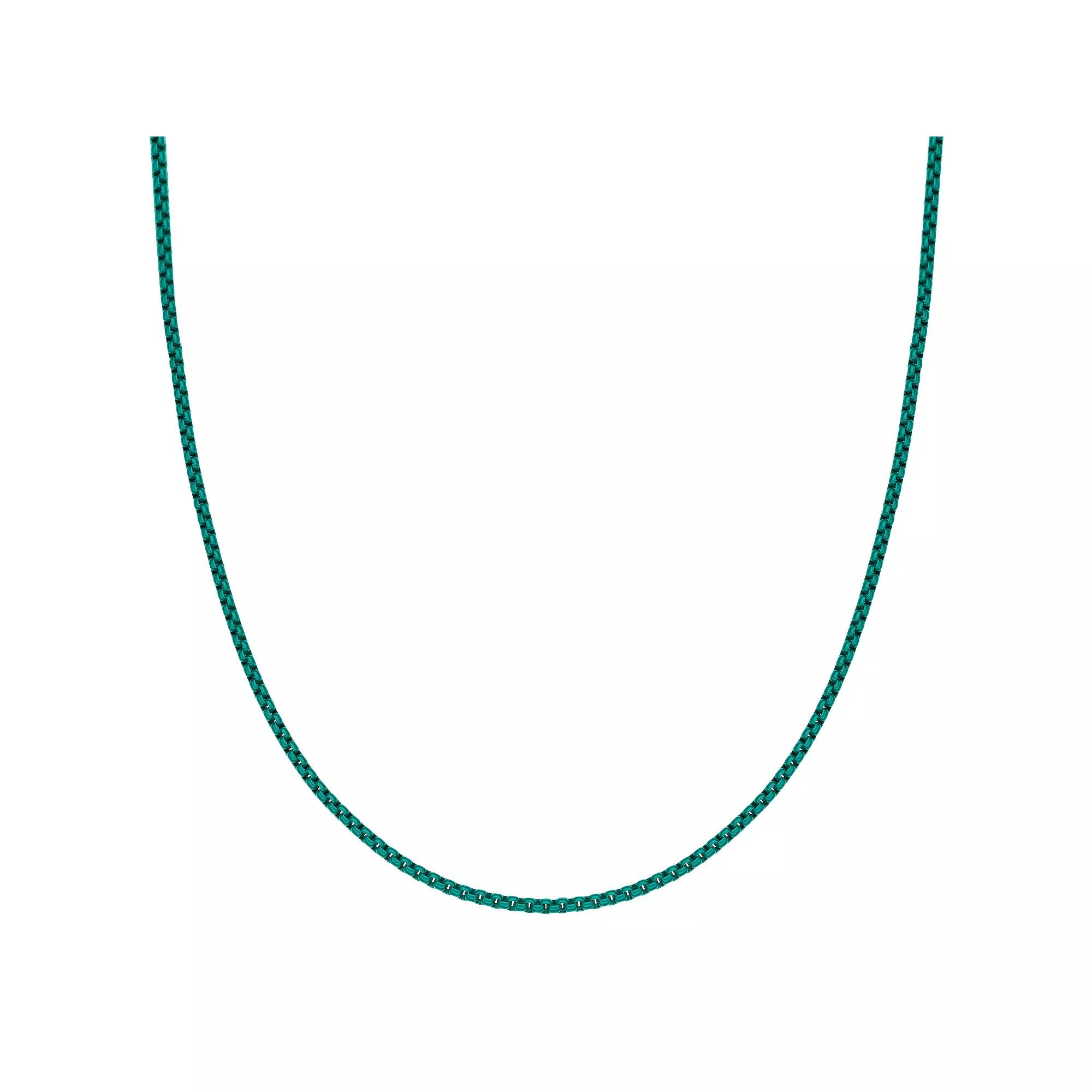 Men's LYNX Turquoise Acrylic Coated Stainless Steel Box Chain Necklace, Size: 24" Product Image