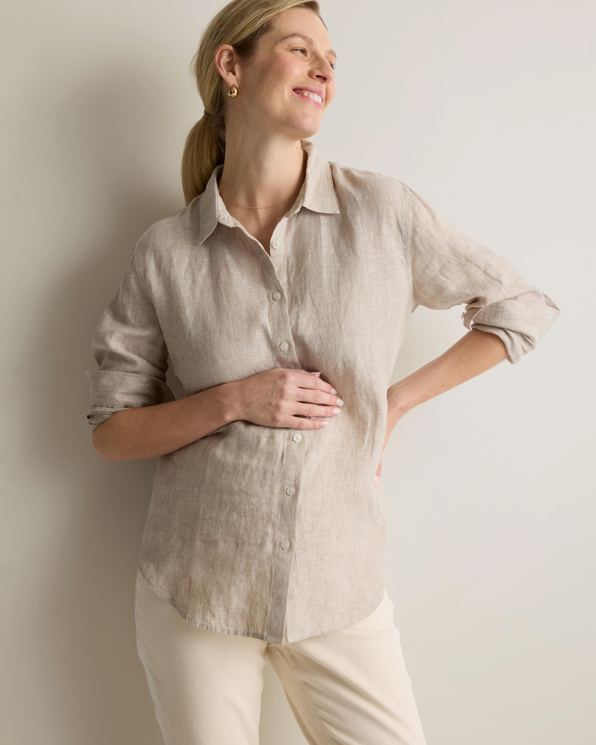 Quince | Women's 100% European Linen Maternity Long Sleeve Shirt Product Image