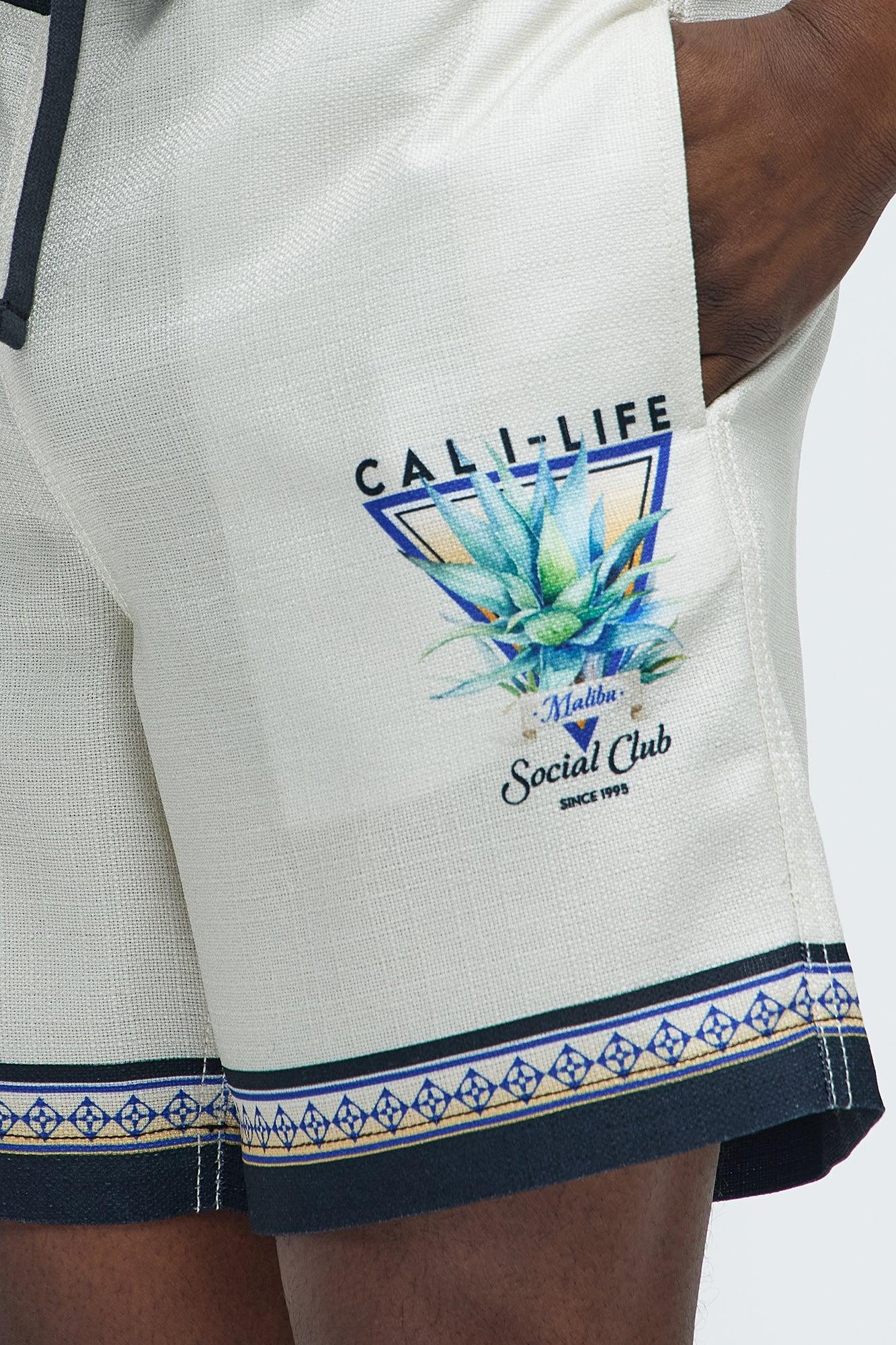 Cali Life Border Print Colorblock Relaxed Shorts - Natural/Combo Product Image