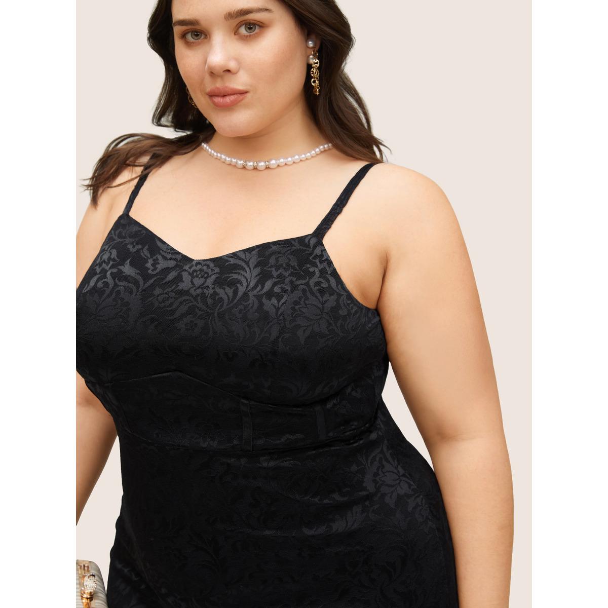 Plus Size Floral Lace Panel Mermaid Hem Cami Dress Black Women Cocktail See through Scoop Neck Sleeveless Curvy Midi Dress BloomChic 14-16/1X Product Image